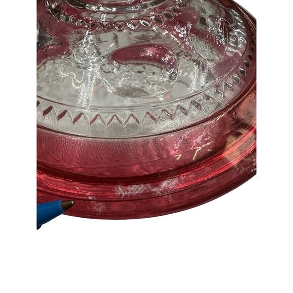 Vintage Cottage Jewelry Trinket Red Ruby Candy Dish Lid Thumbprint 8" - Picture 5 of 9